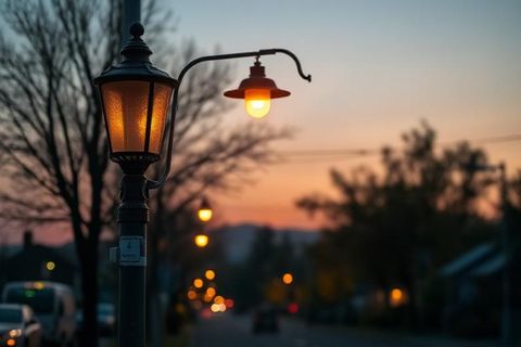 Fanal d'enllumenat públic en un carrer al capvespre