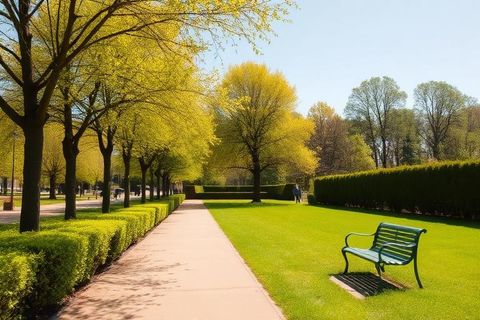 Parc municipal amb gespa, arbres i un banc